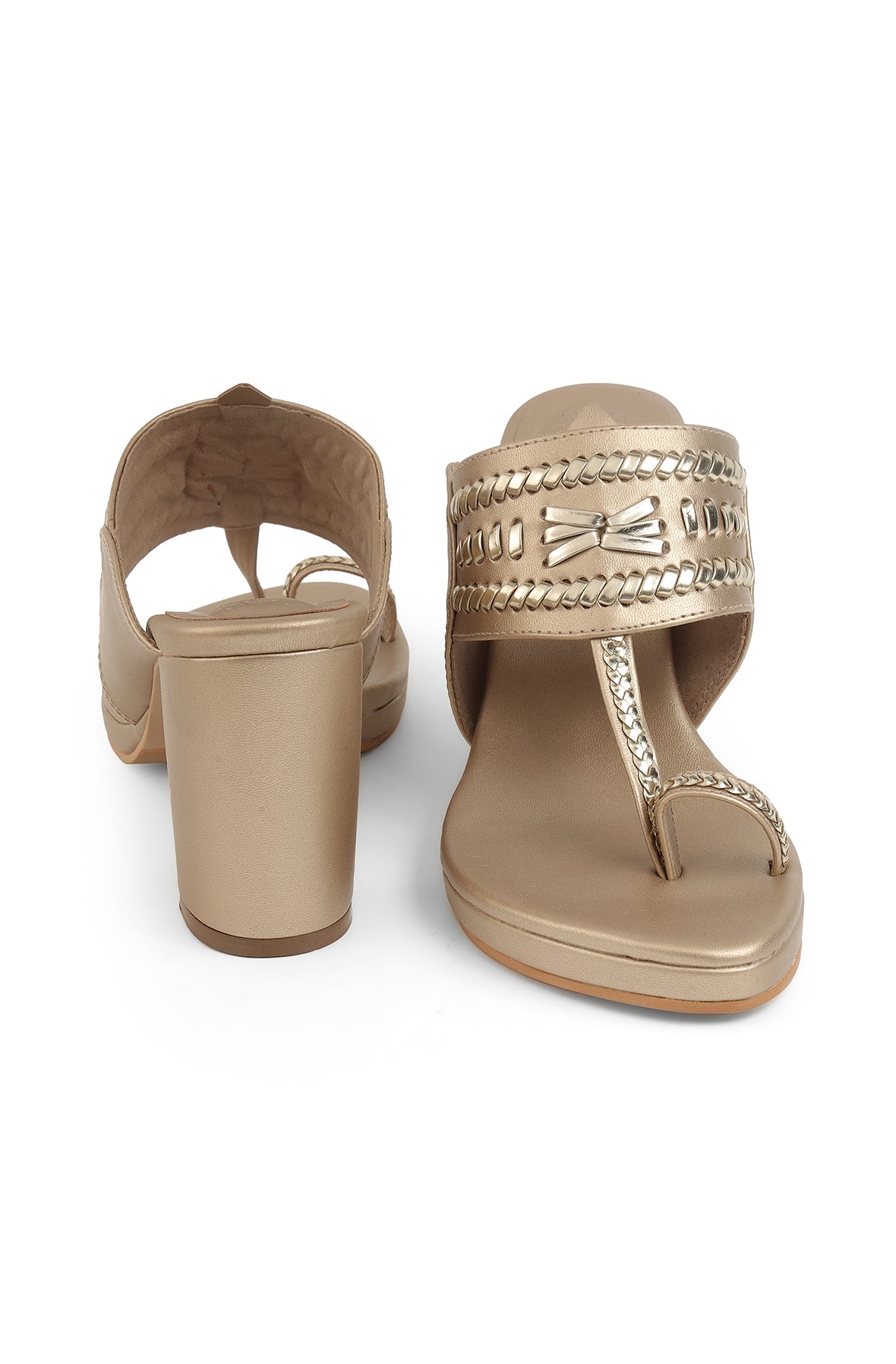 Weave High Block Heel Champagne