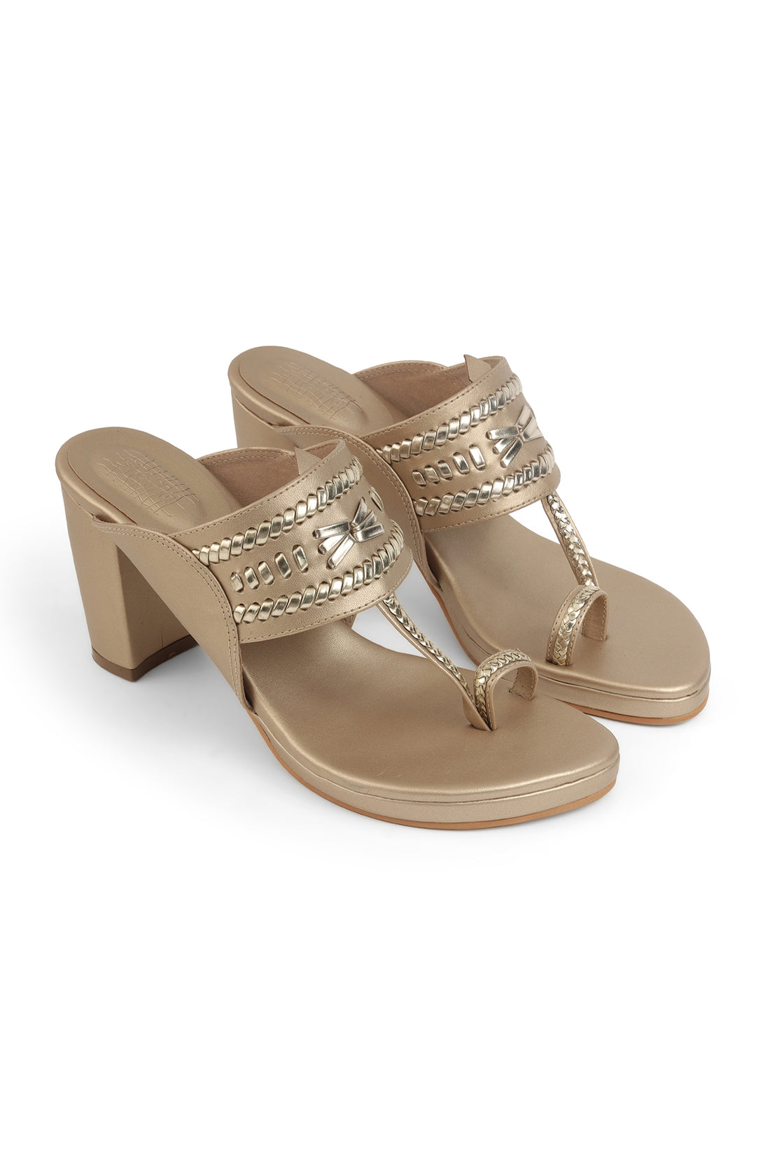 Weave High Block Heel Champagne