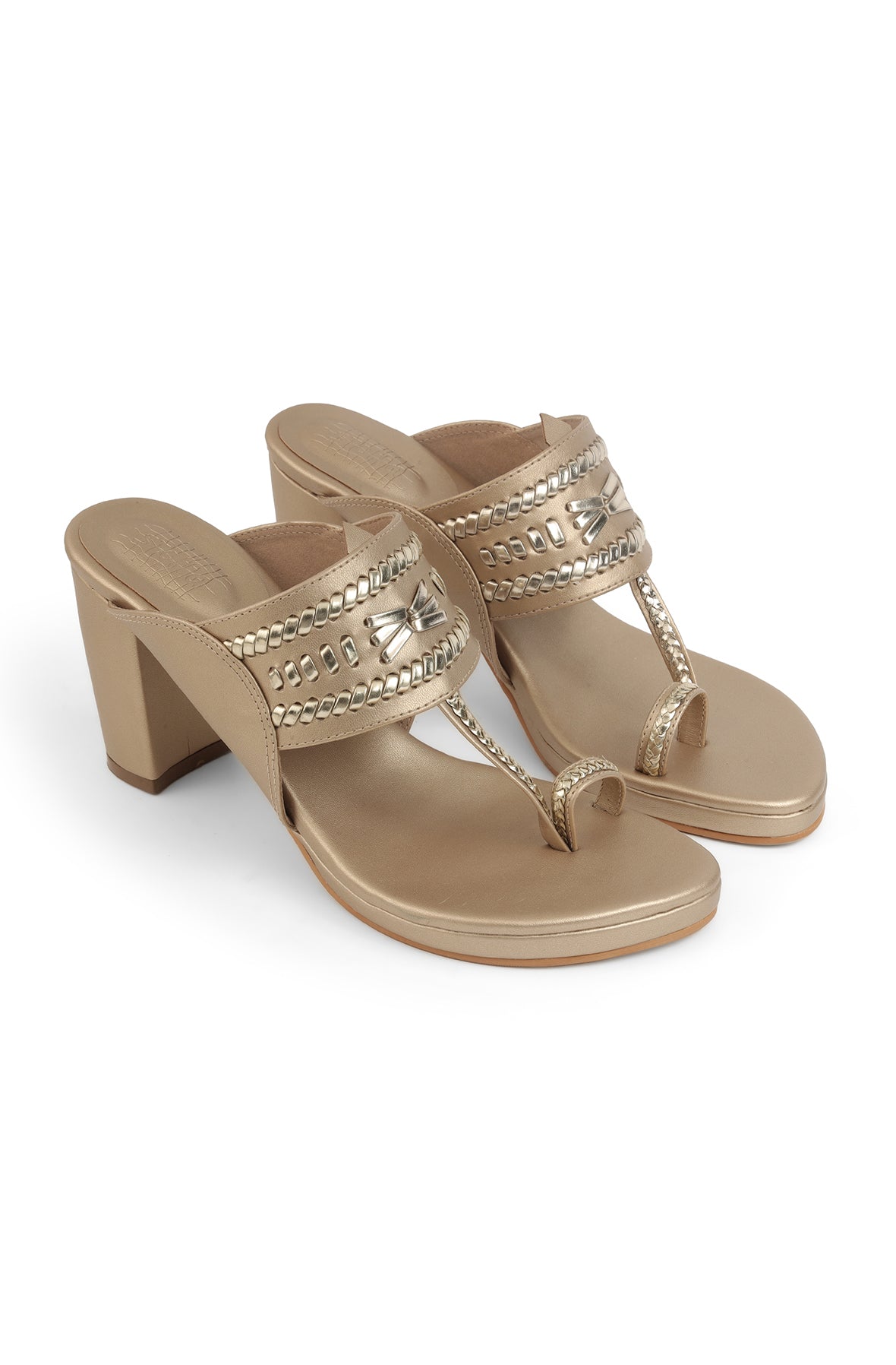 Weave High Block Heel Champagne