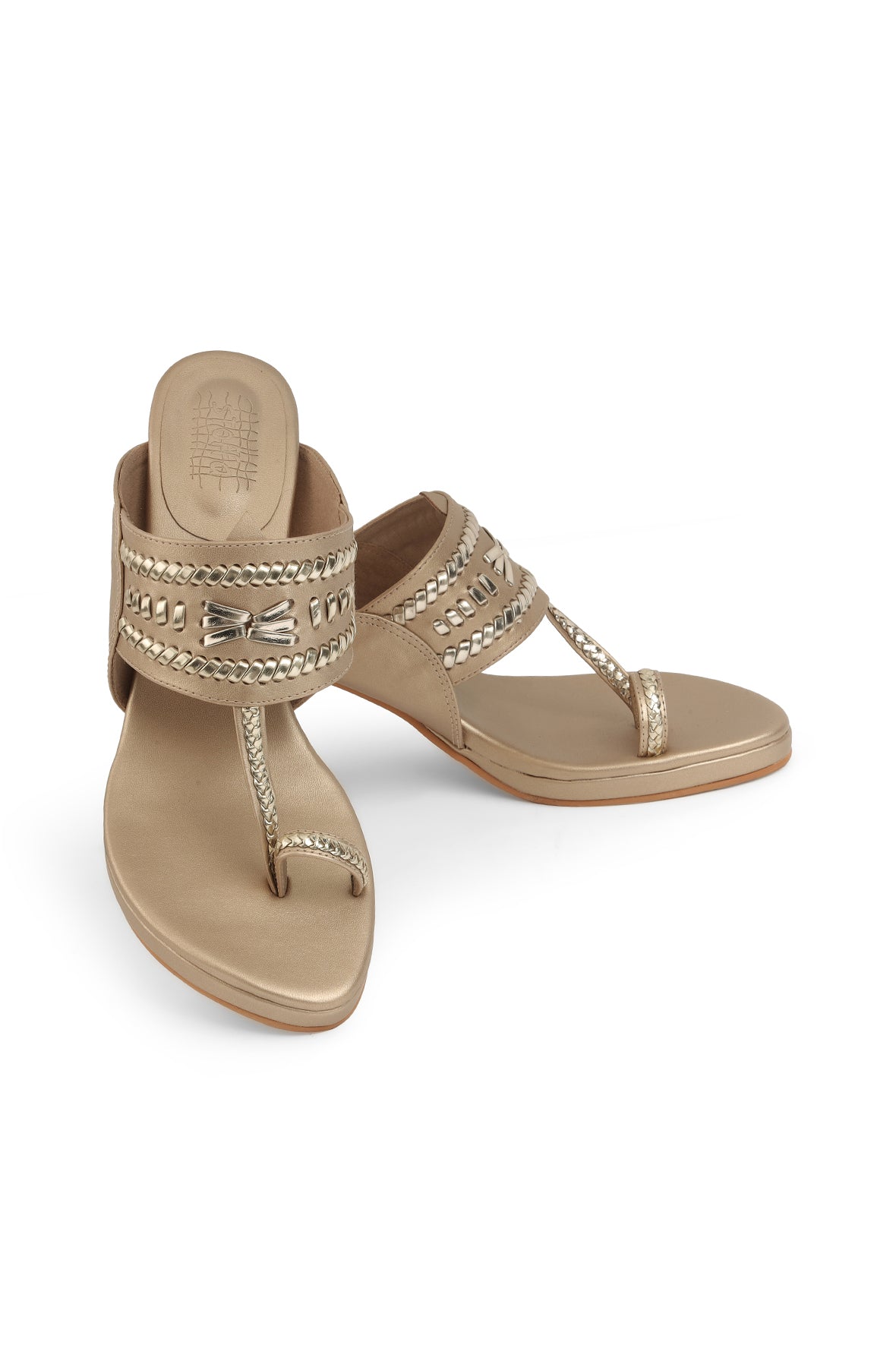 Weave High Block Heel Champagne