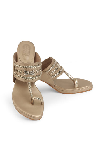 Weave High Block Heel Champagne