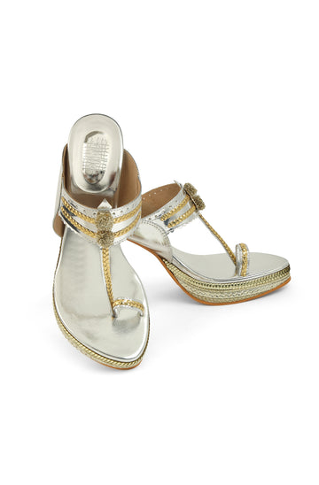 Border Strip K Block Heel Silver Gold
