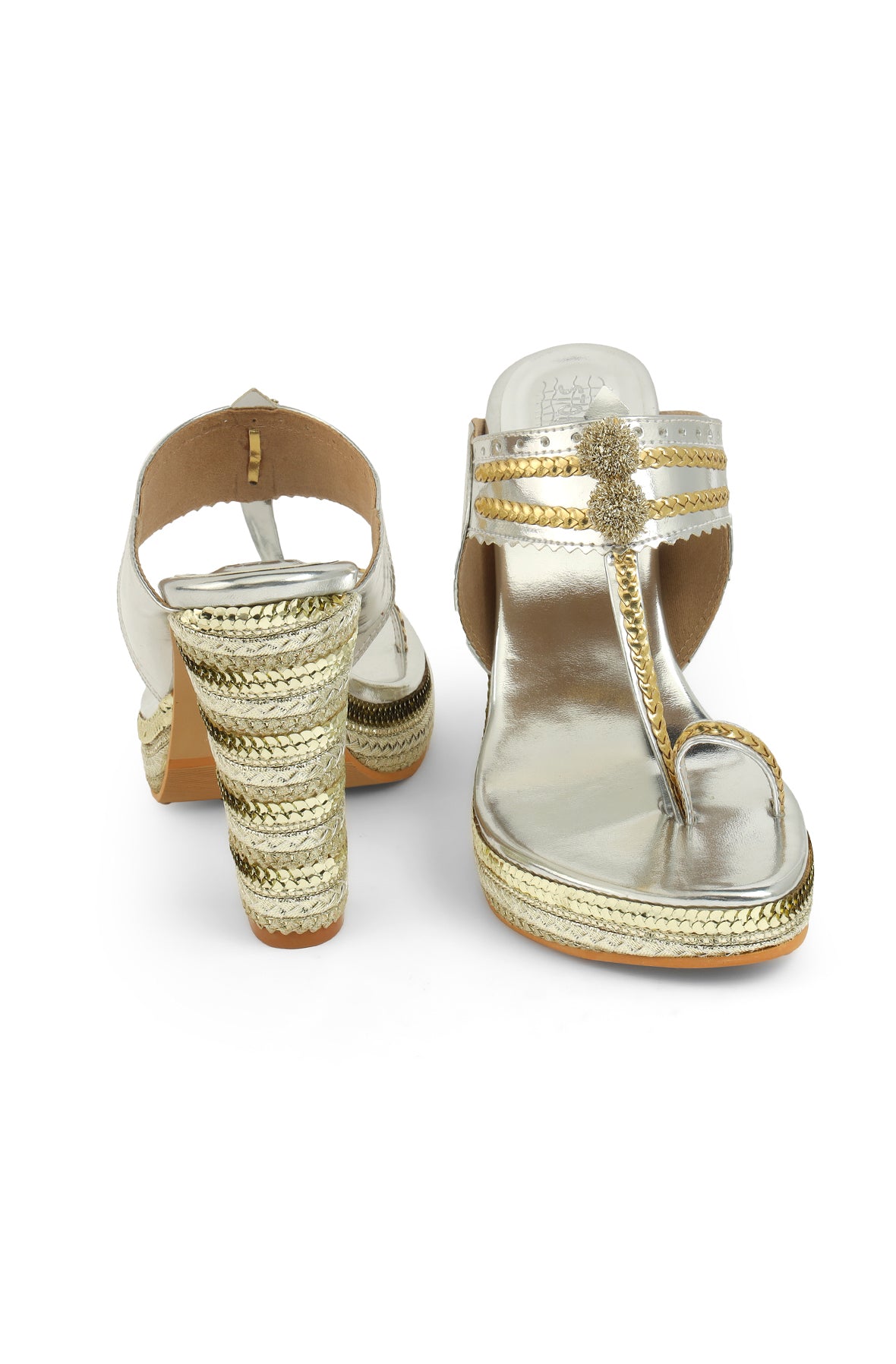 Border Strip K Block Heel Silver Gold