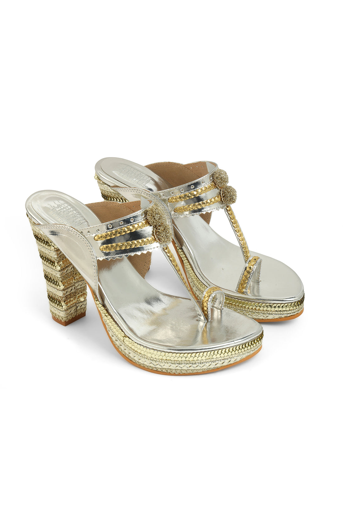 Border Strip K Block Heel Silver Gold