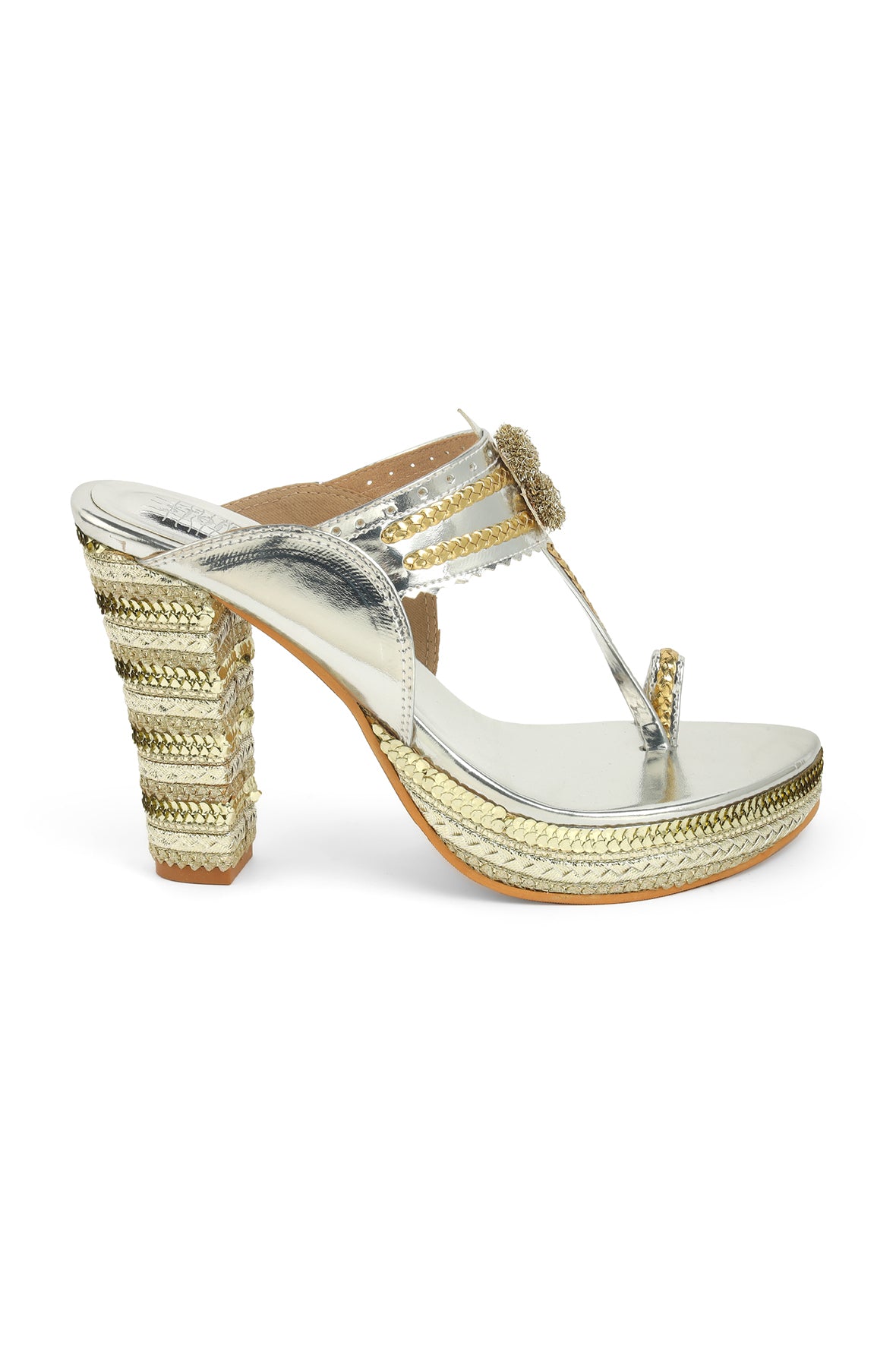 Border Strip K Block Heel Silver Gold