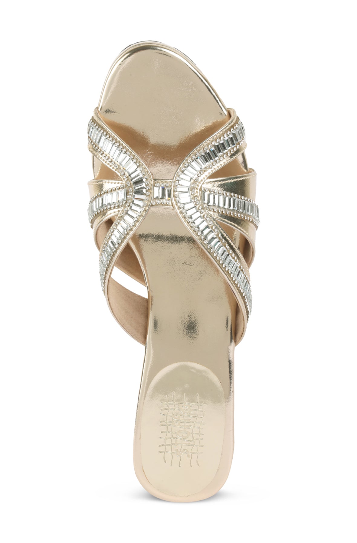 Crystal  Baguette Low Wedge Light Gold