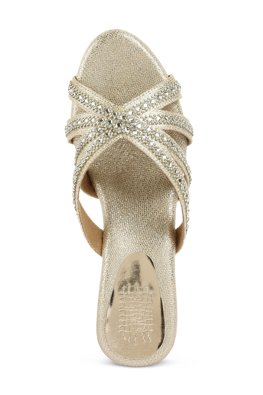 Crystal Slip on Low Wedges Light Gold