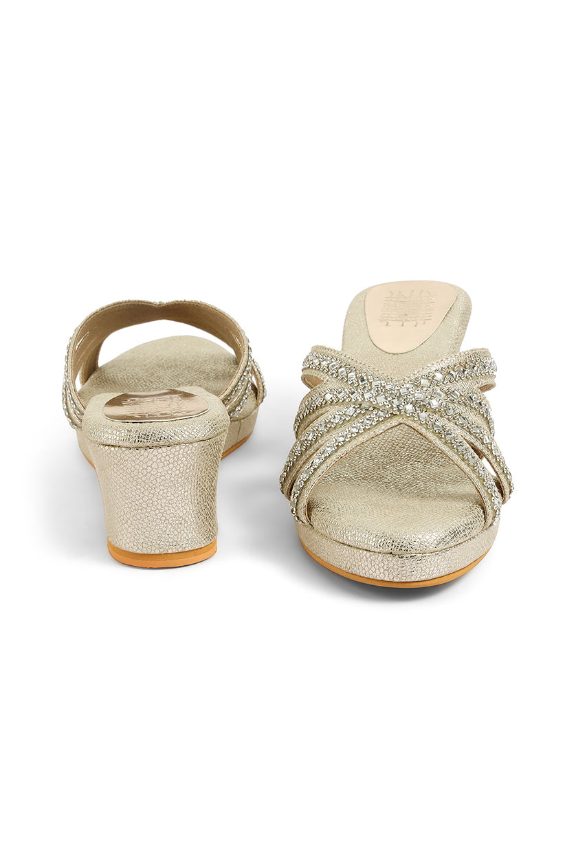 Crystal Slip on Low Wedges Light Gold