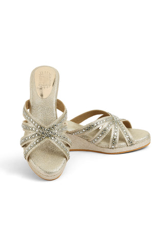 Crystal Slip on Low Wedges Light Gold