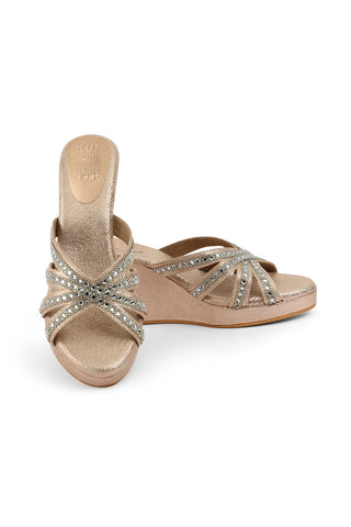 Crystal Slip on High Wedges Rose Gold