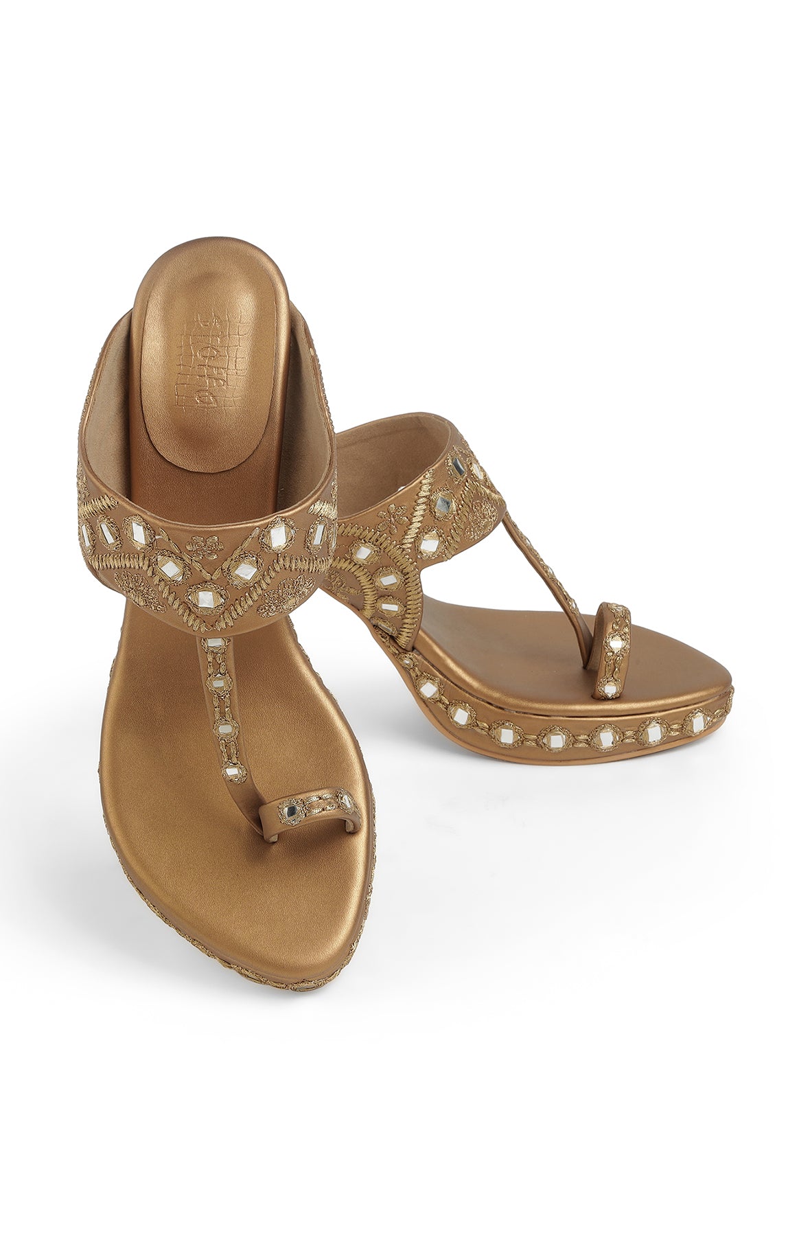 Embroidered K Block Heel Copper