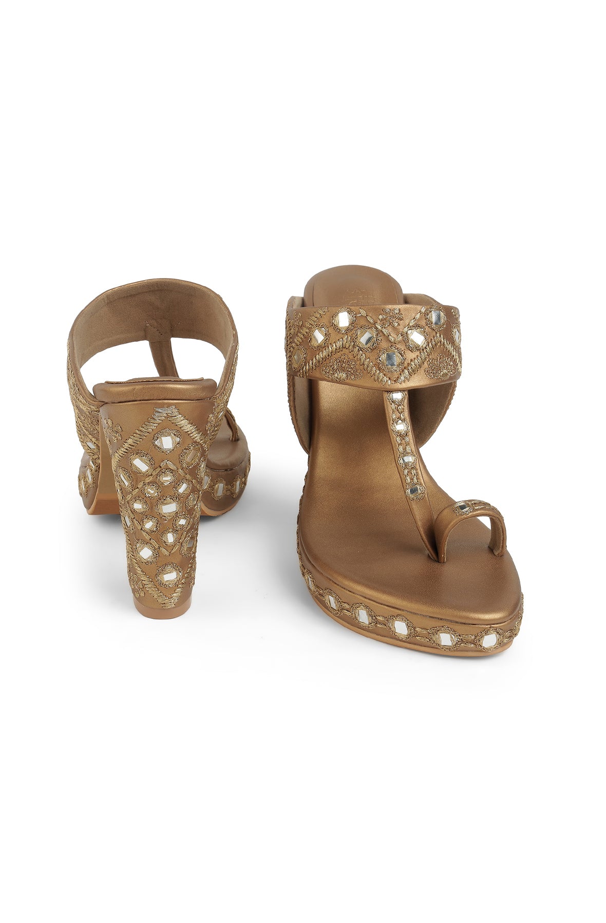Embroidered K Block Heel Copper