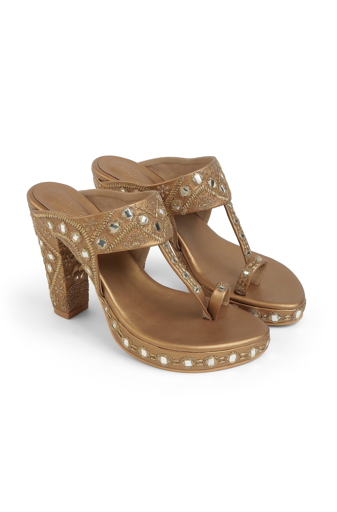 Embroidered K Block Heel Copper