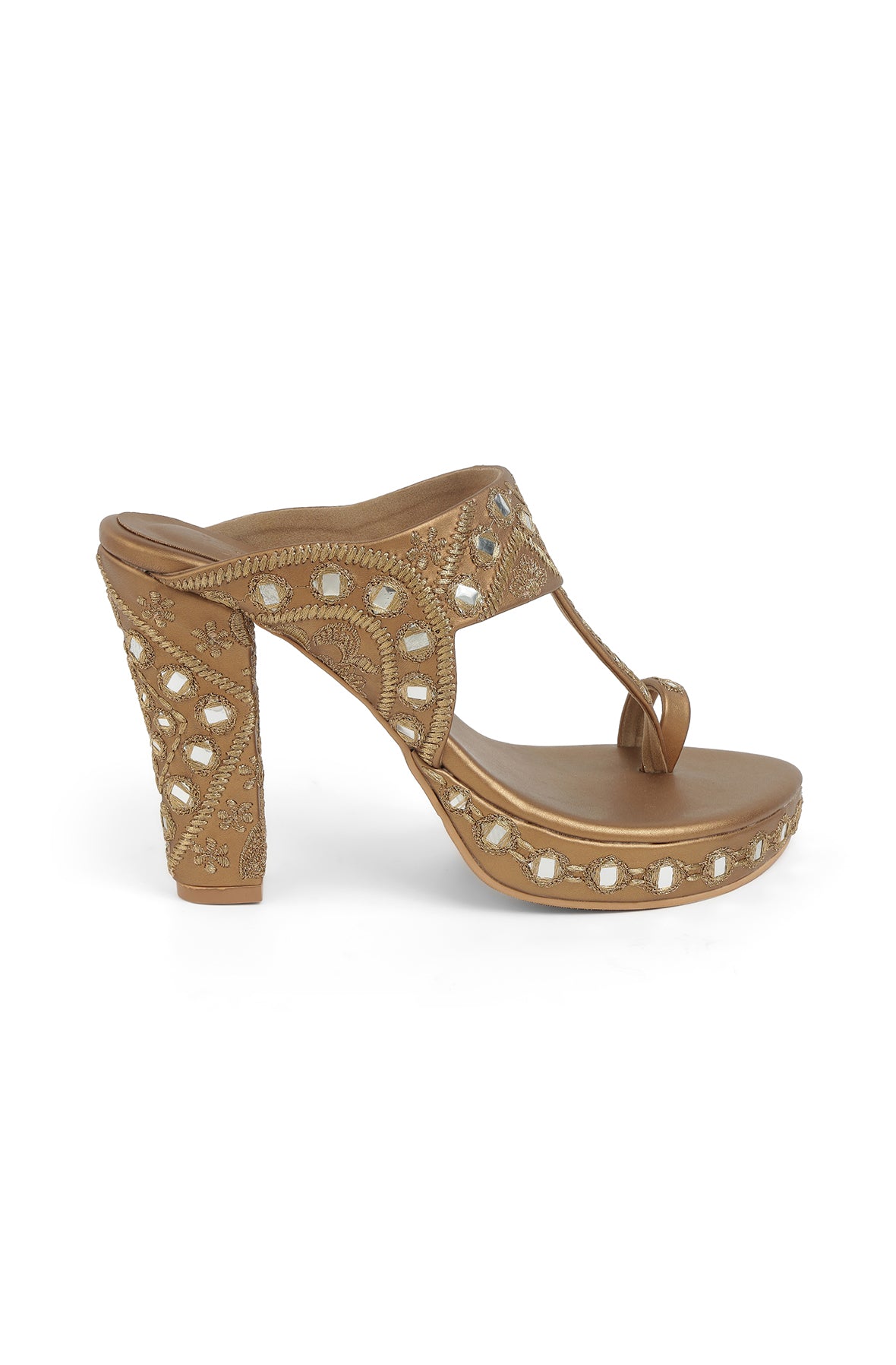 Embroidered K Block Heel Copper
