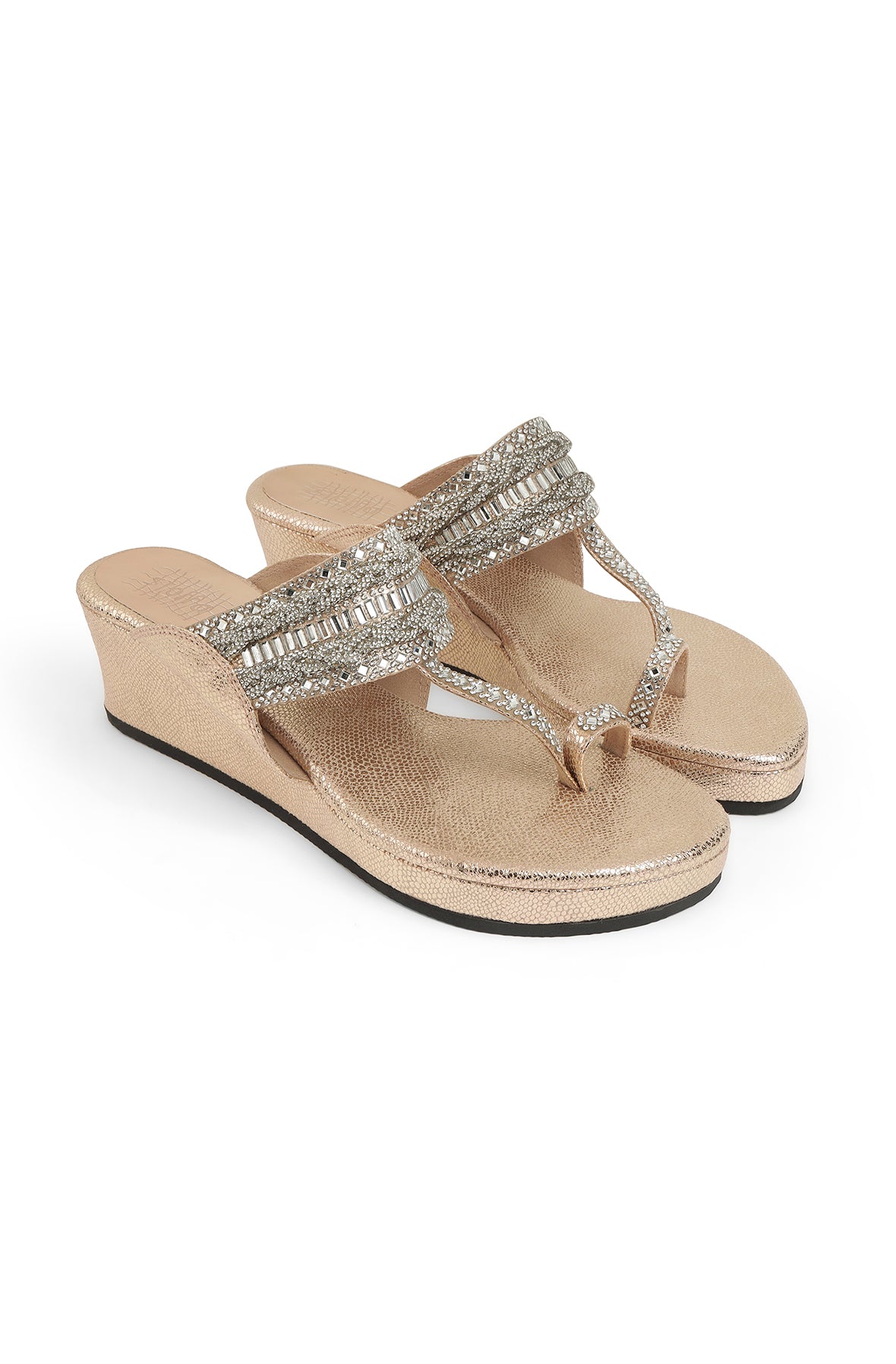 Crystal Braid Low K Wedge Rose Gold