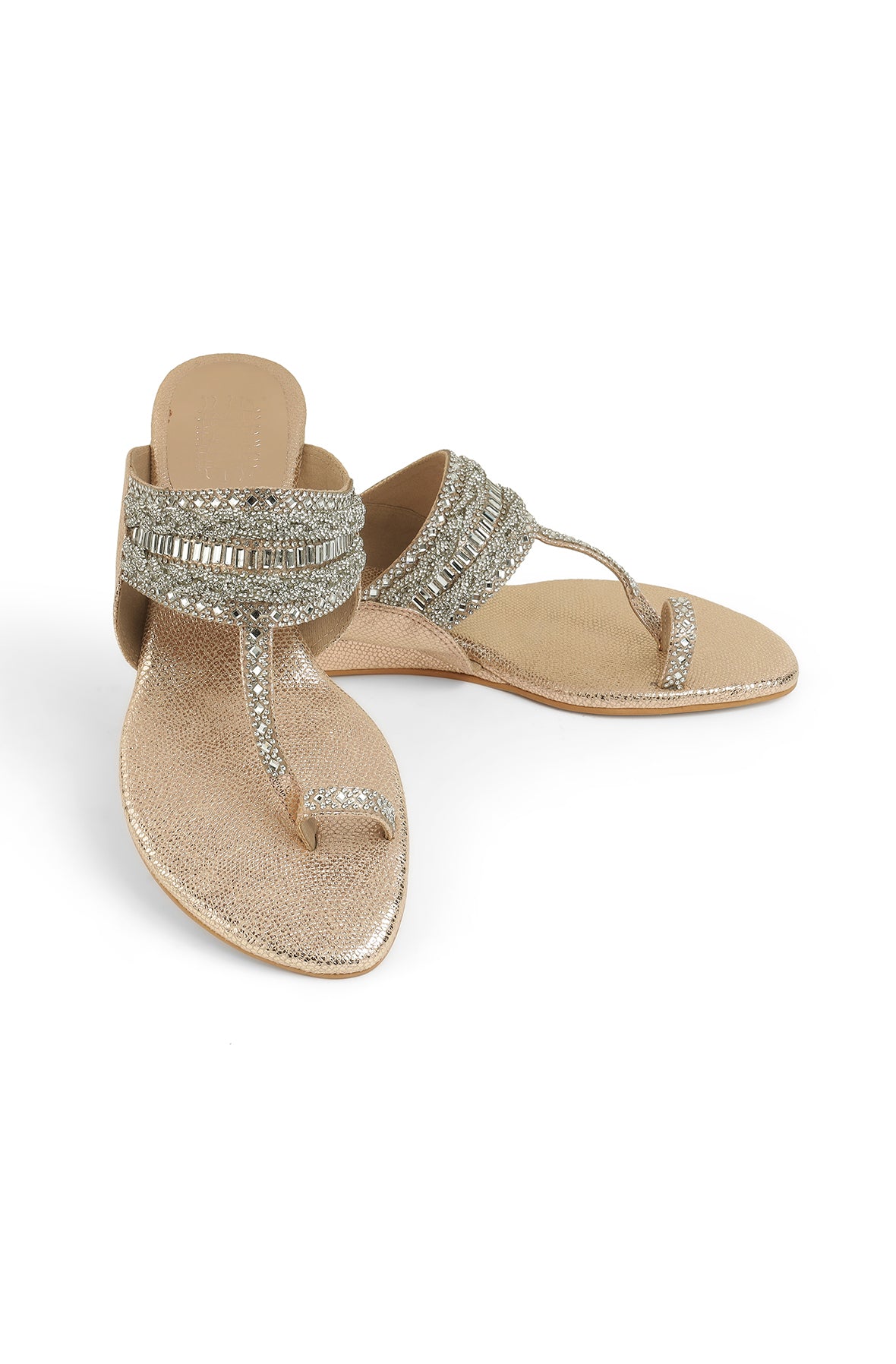 Crystal Braid 1'' Flats Rose Gold
