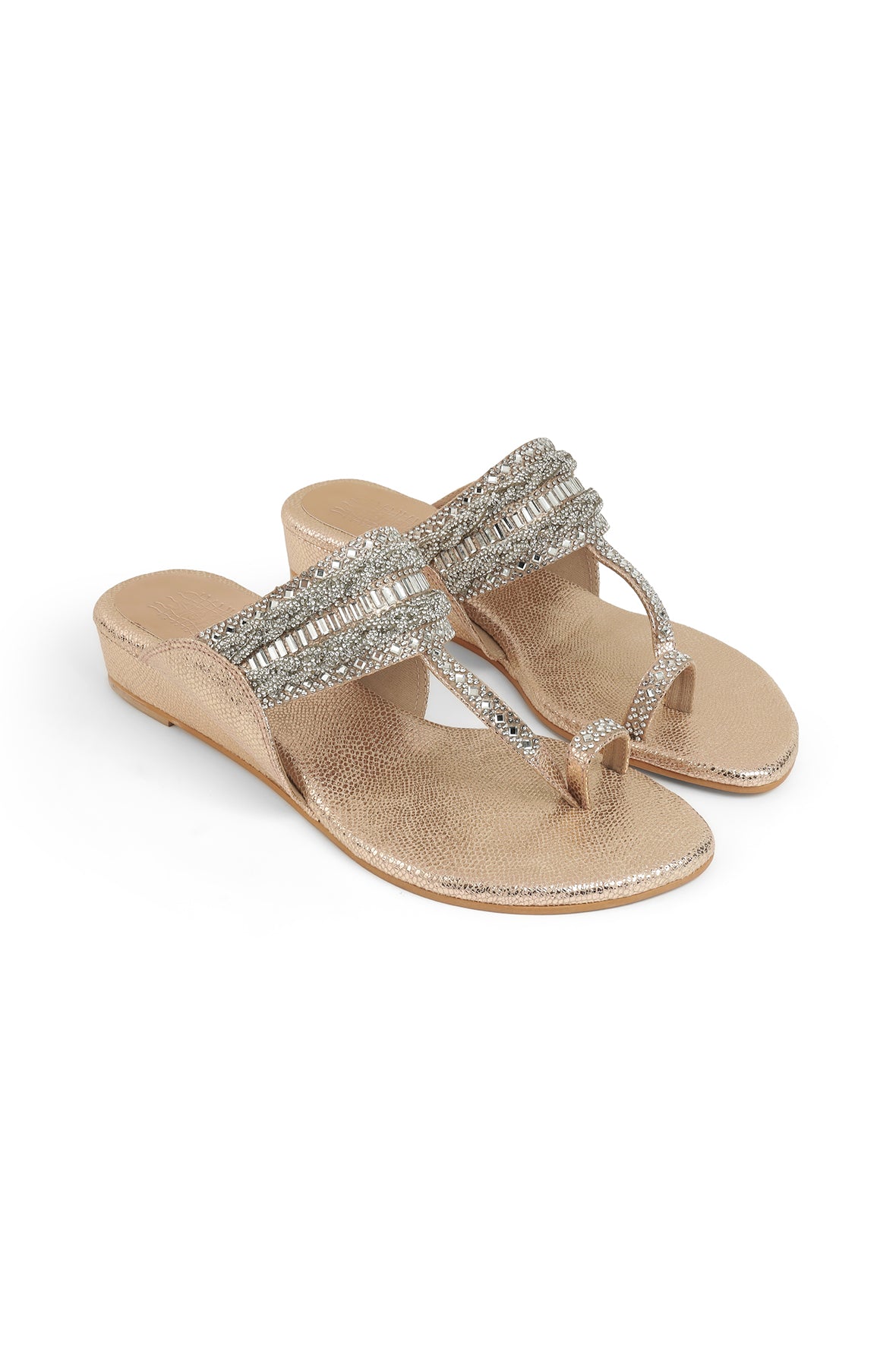 Crystal Braid 1'' Flats Rose Gold