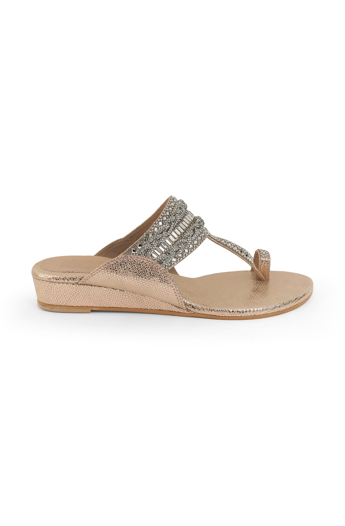 Crystal Braid 1'' Flats Rose Gold