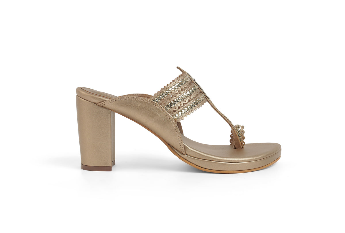 Classic High K Block Heel Champagne