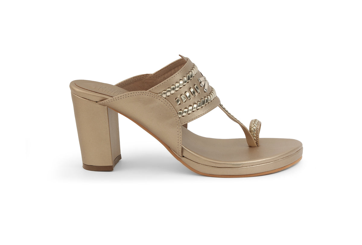 Weave High Block Heel Champagne