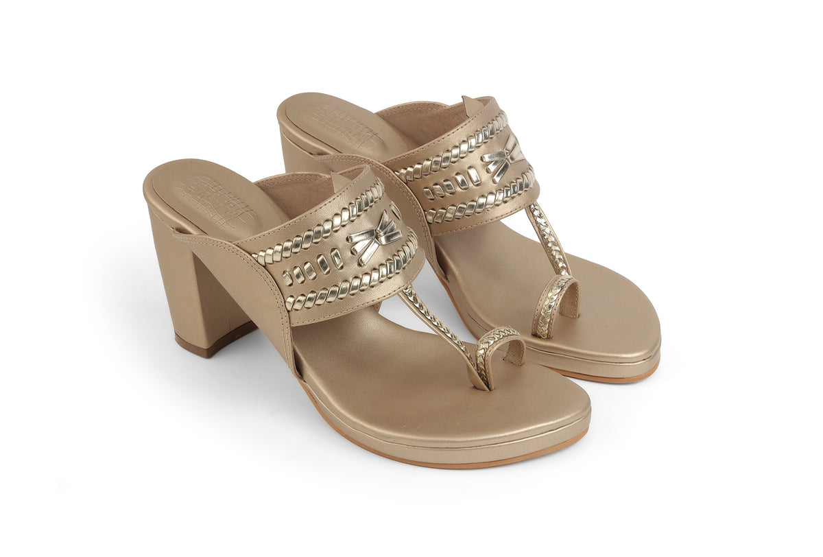 Weave High Block Heel Champagne