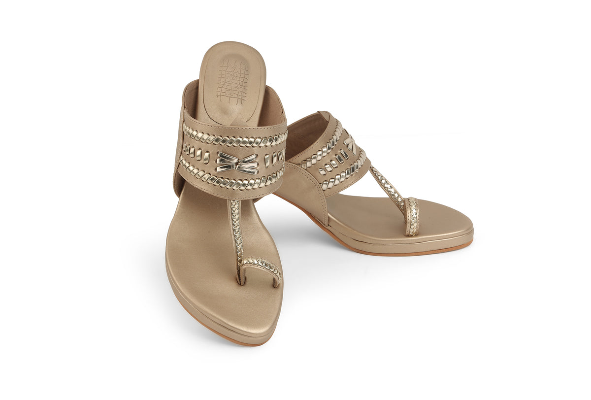 Weave High Block Heel Champagne