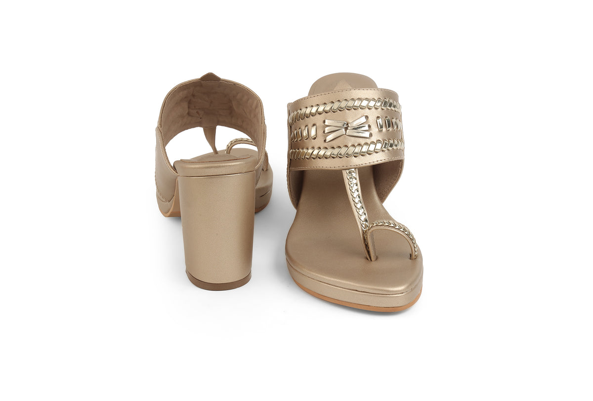 Weave High Block Heel Champagne