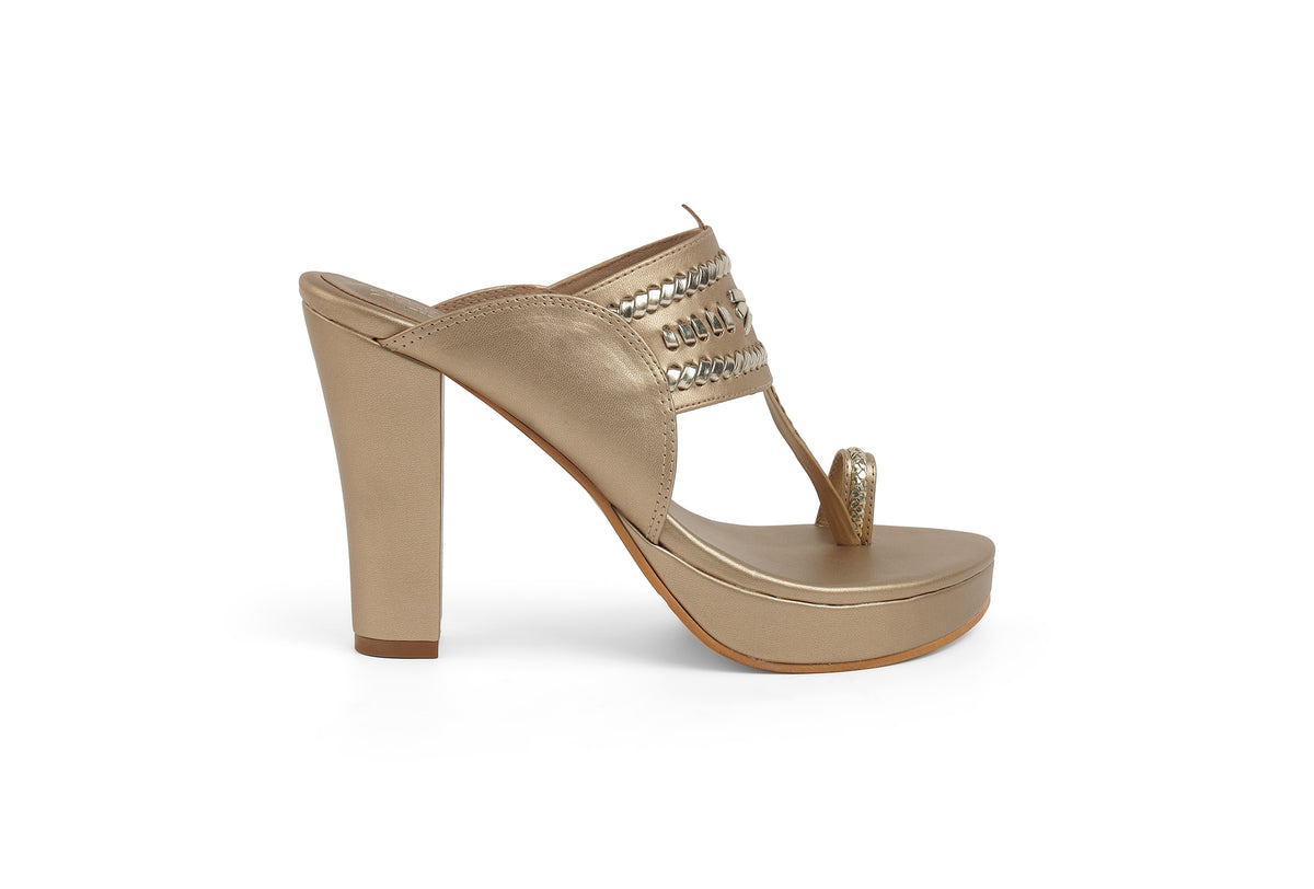 Weave Higher Block Heel Champagne