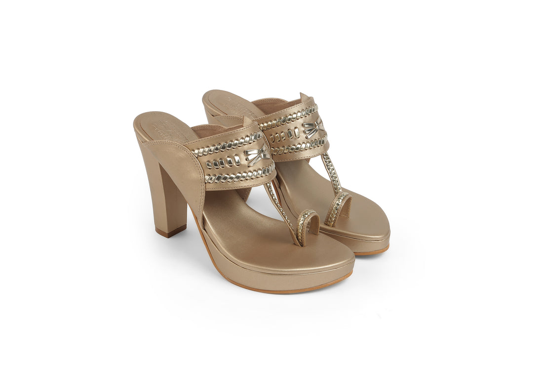 Weave Higher Block Heel Champagne