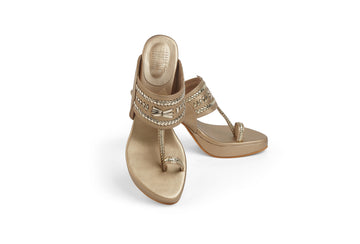 Weave Higher Block Heel Champagne