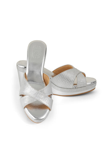 Cross Strap High K Wedge Silver
