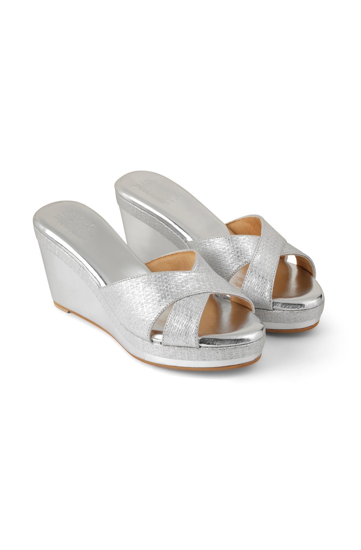 Cross Strap High K Wedge Silver