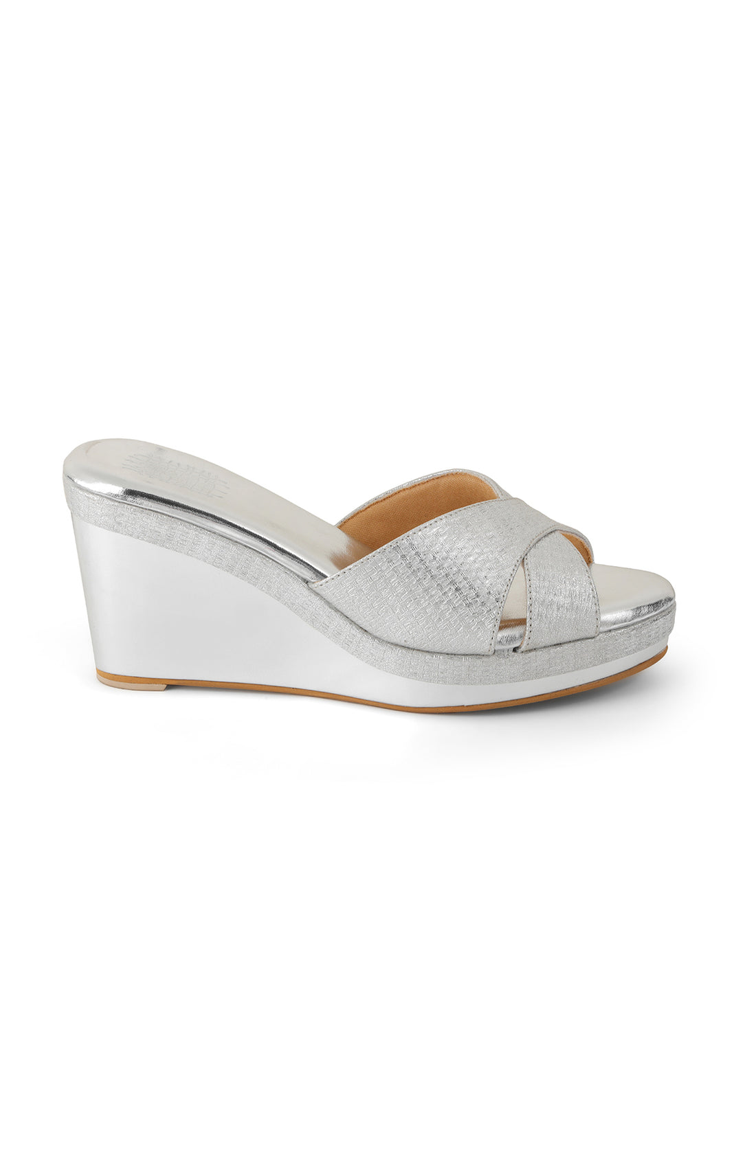Cross Strap High K Wedge Silver