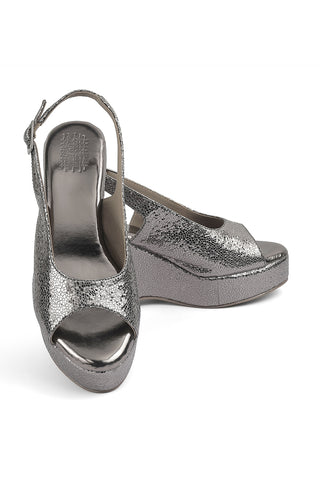 Blingy Peeptoe Backstrap Wedges Gunmetal