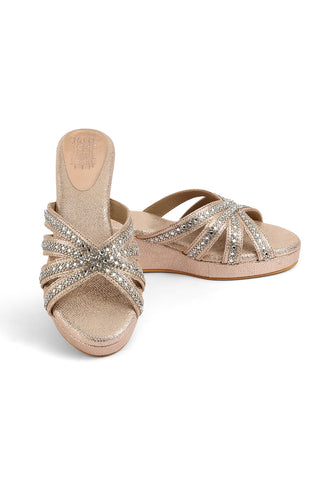 Crystal Slip on Low Wedges Rose Gold