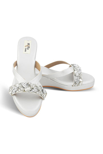 Crystal Low Wedge Matte Silver
