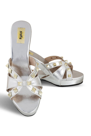 Gold Hardware Structured Heel Silver