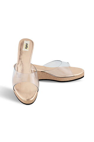 Glitter Transparent Low Wedge Rose Gold